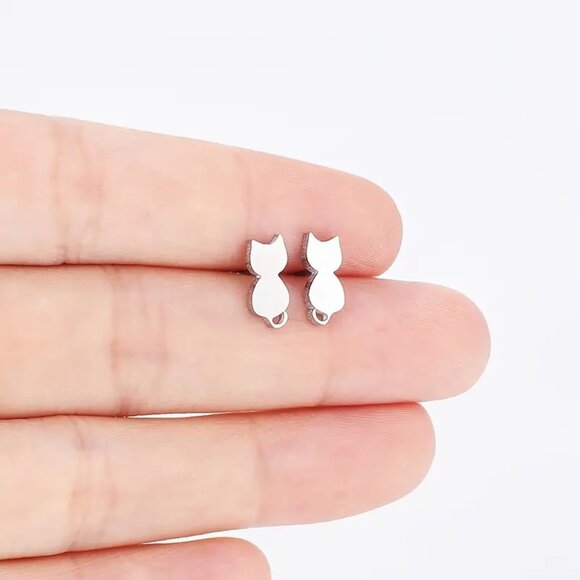 Set (3) pair Stainless Steel KITTY CAT Stud Earrings - Picture 3 of 9